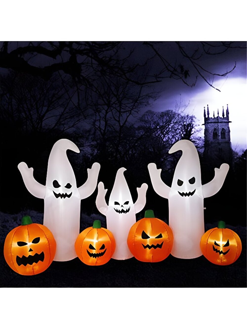 8 FT Long Lighted Halloween Inflatable Ghosts with Pumpkins, Halloween Blow Up